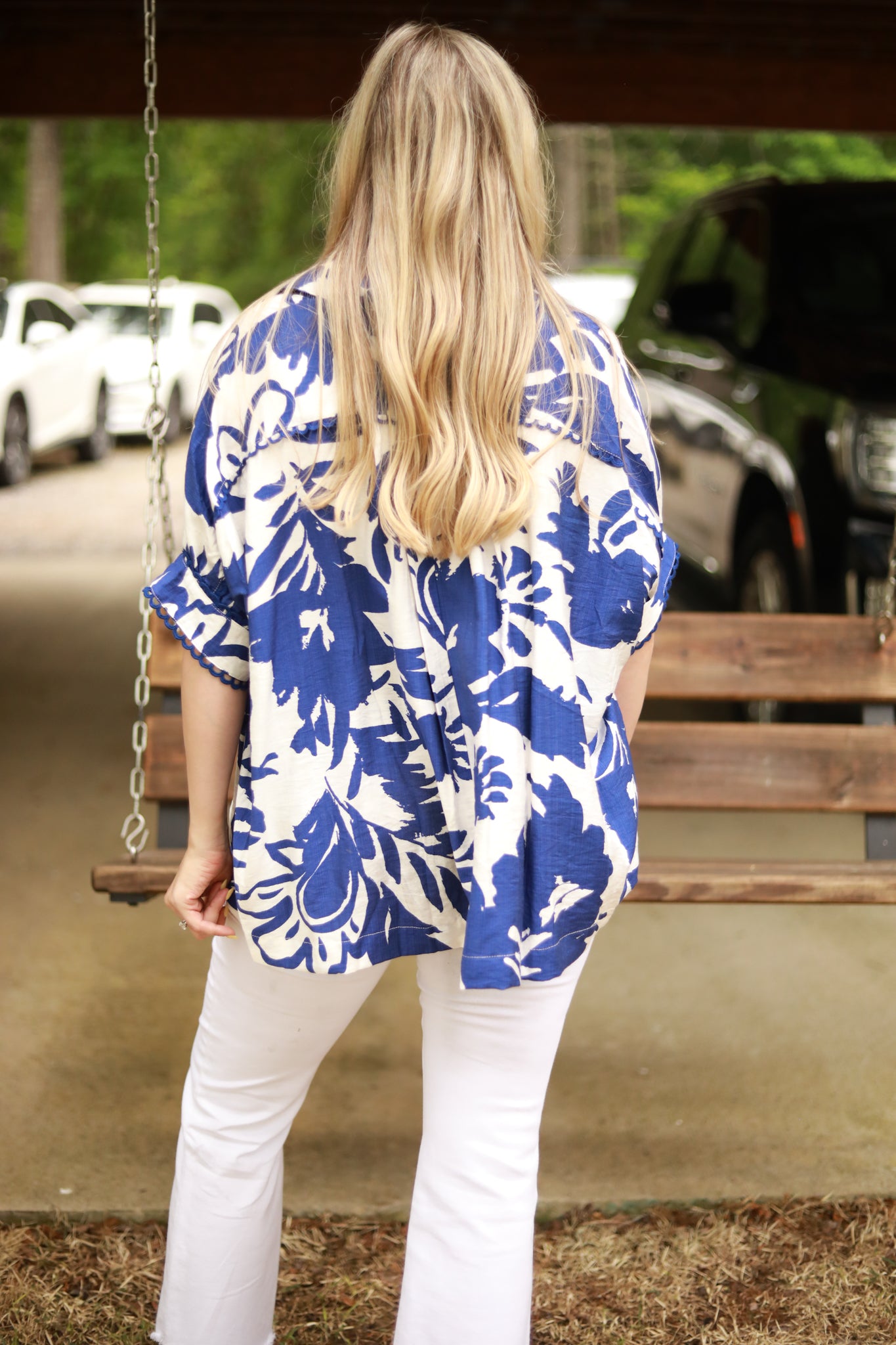 Button Front Two Tone Floral Top