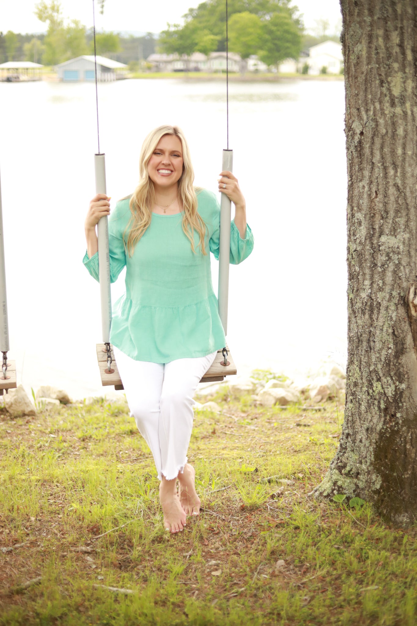 Ruffle Hem Linen Top