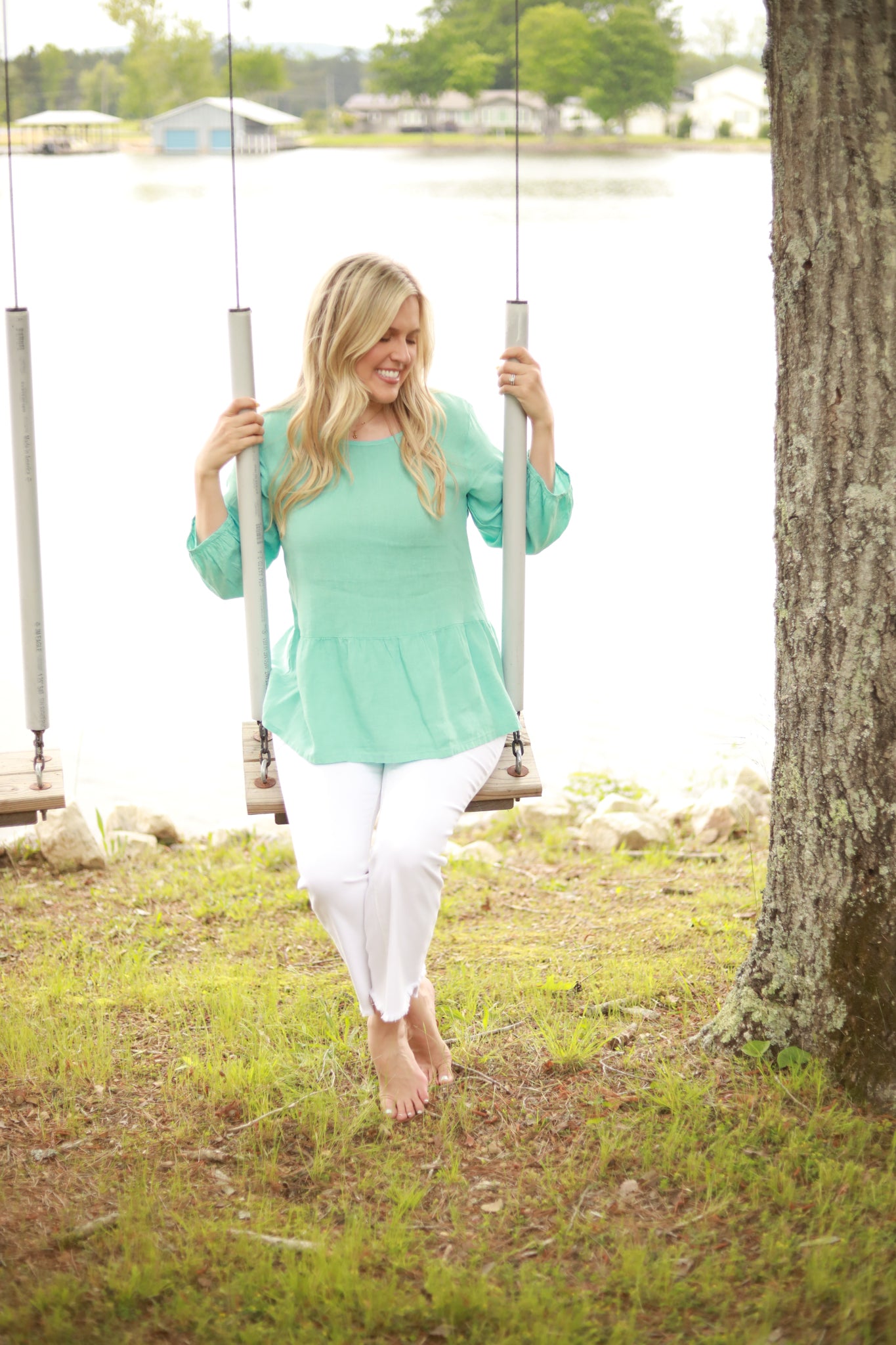 Ruffle Hem Linen Top
