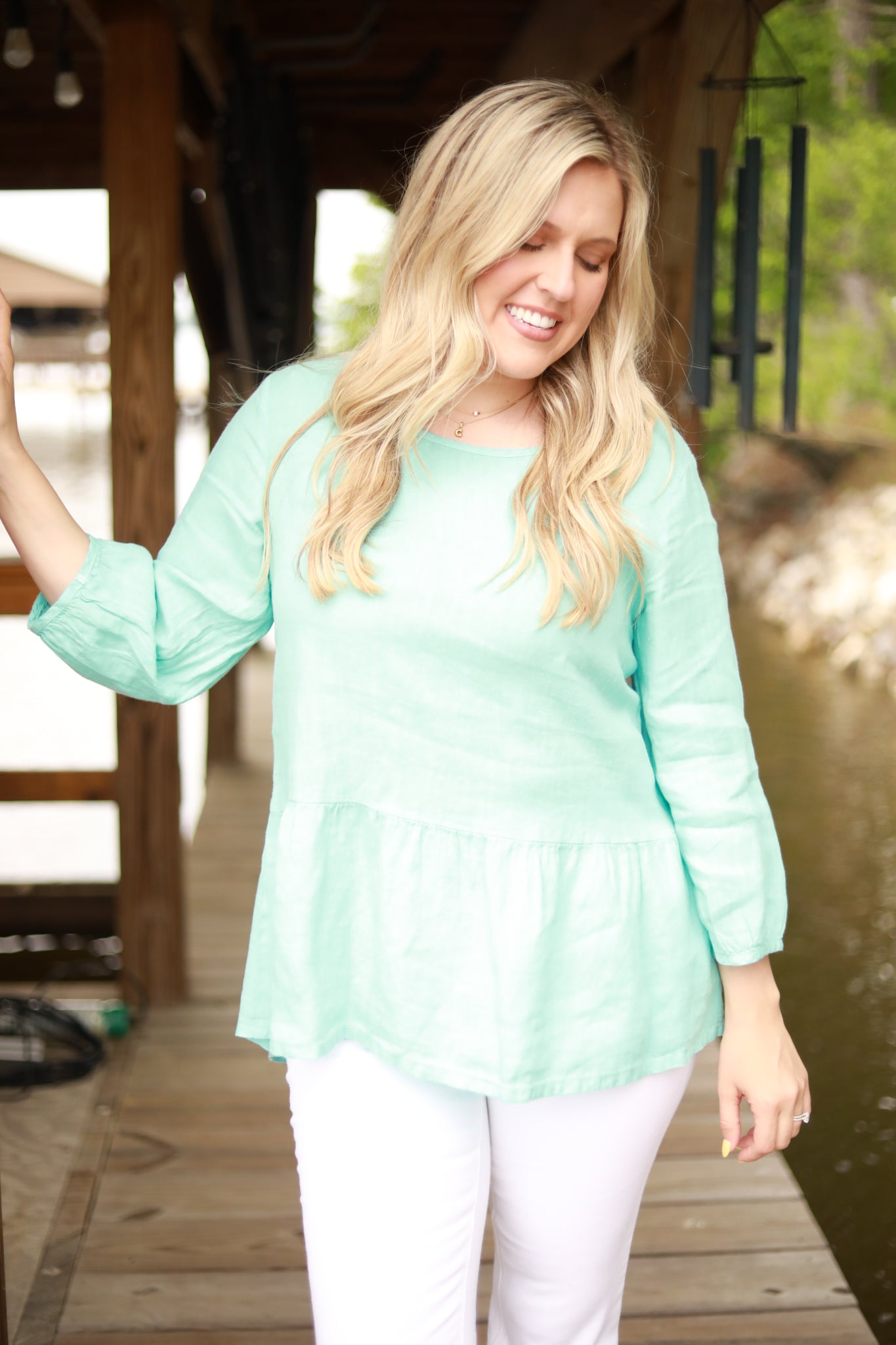 Ruffle Hem Linen Top