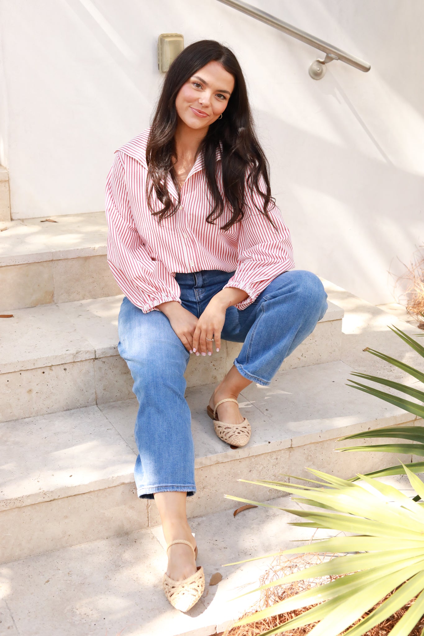 Stripe Big Collar Top