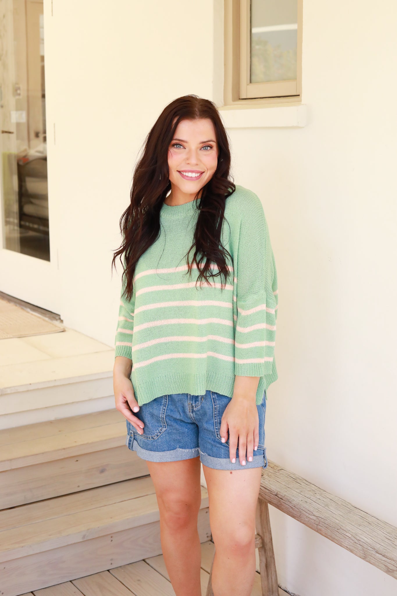 Crew Neck Stripe Sweater Top