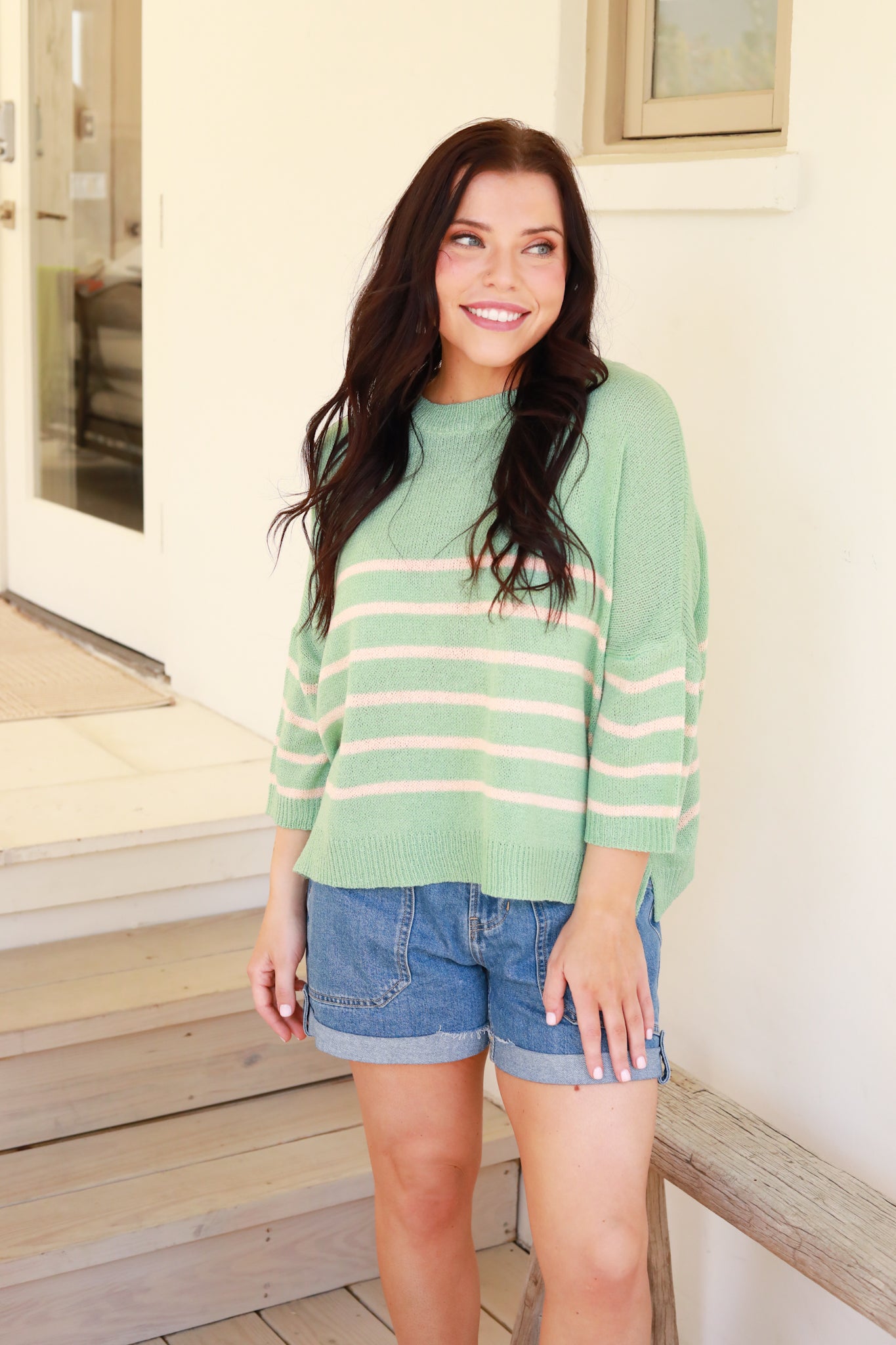 Crew Neck Stripe Sweater Top