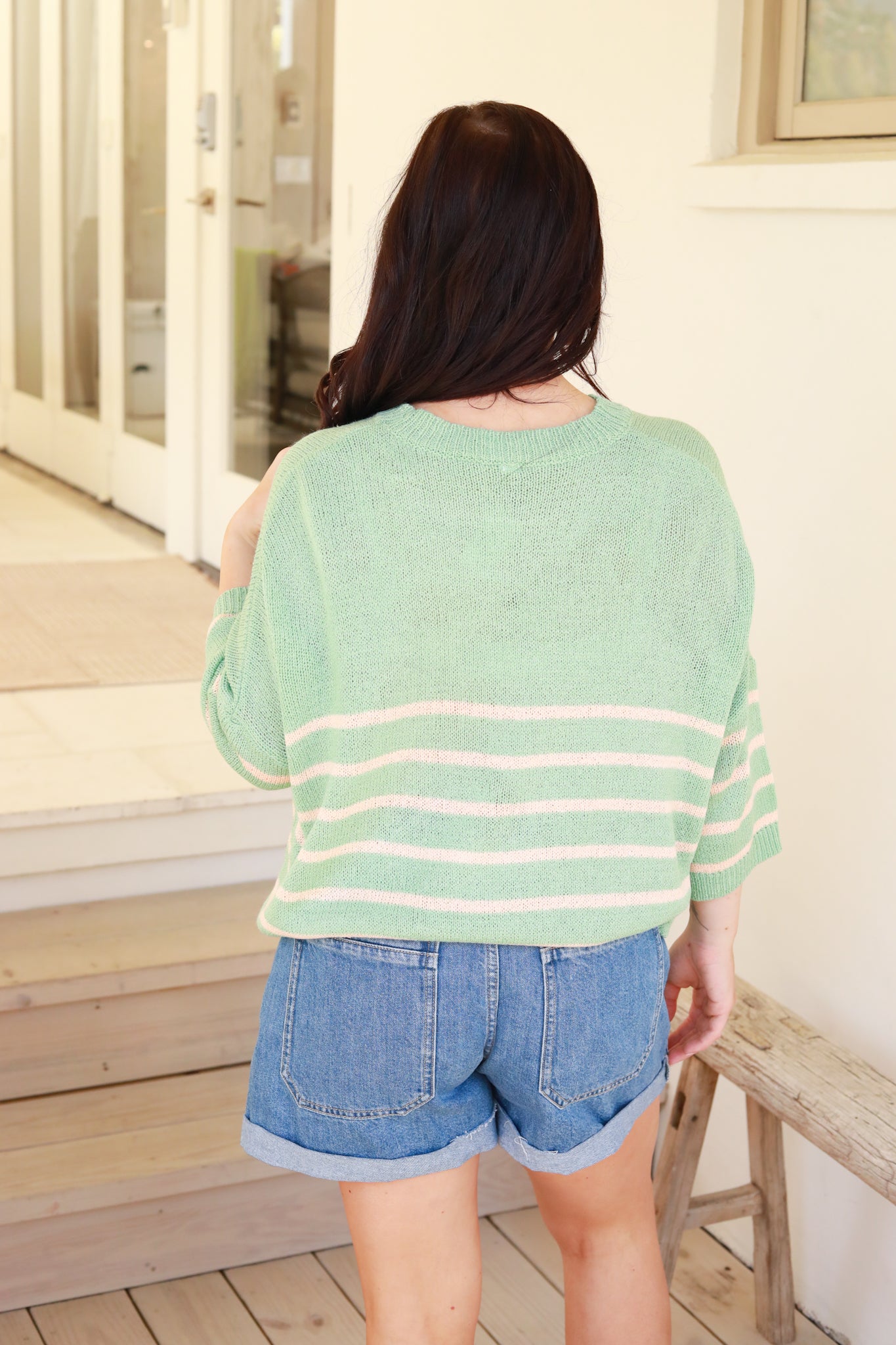 Crew Neck Stripe Sweater Top