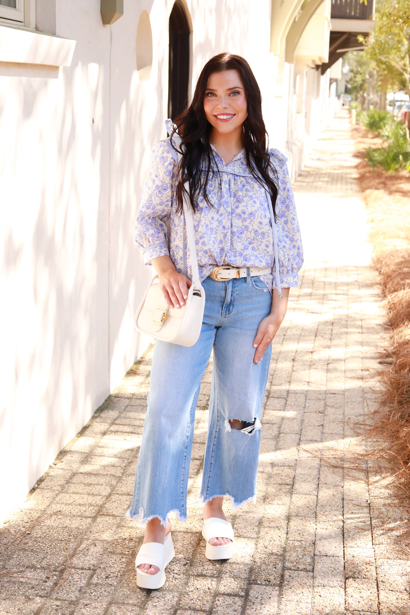 Floral Stripe Trim Top