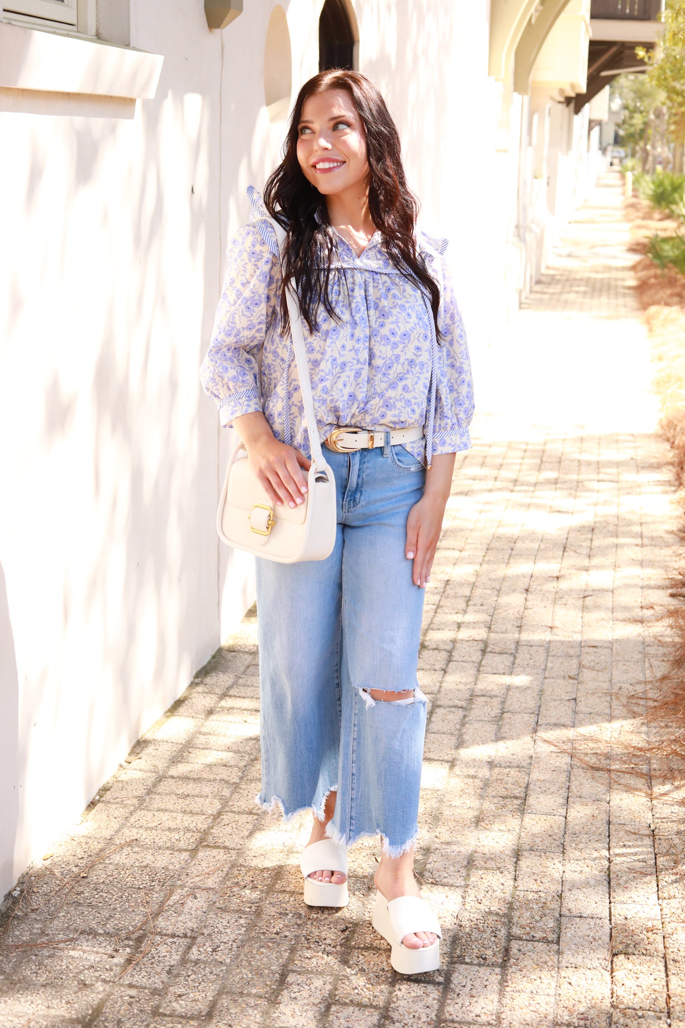 Floral Stripe Trim Top