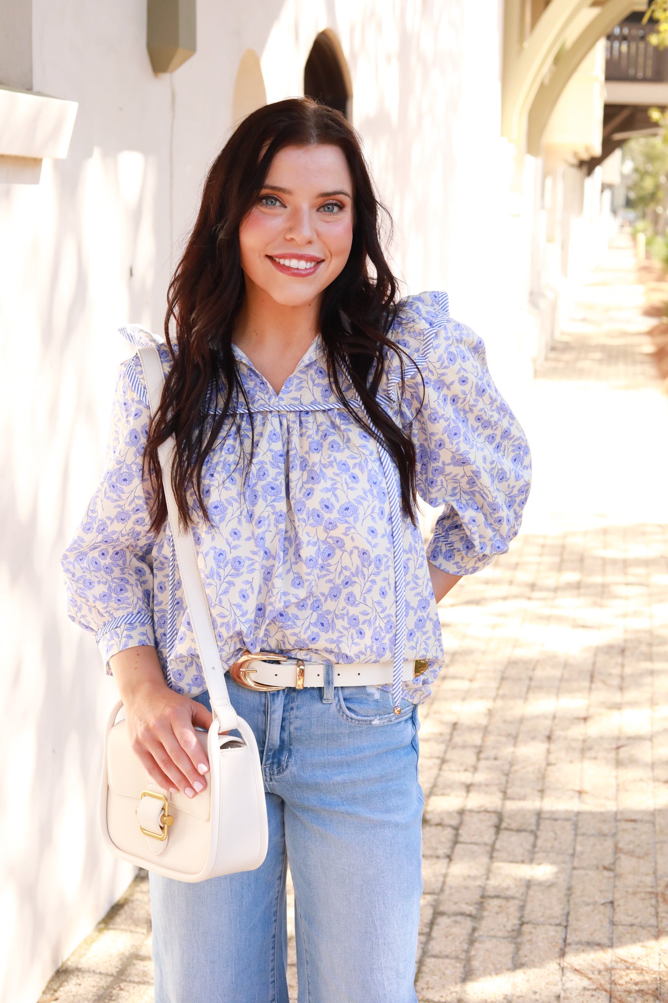 Floral Stripe Trim Top