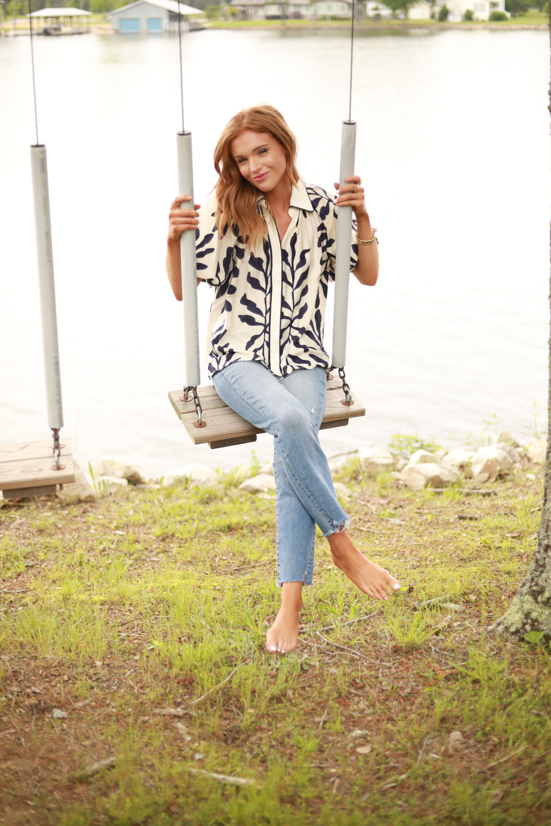 Leaf Print Collared Top