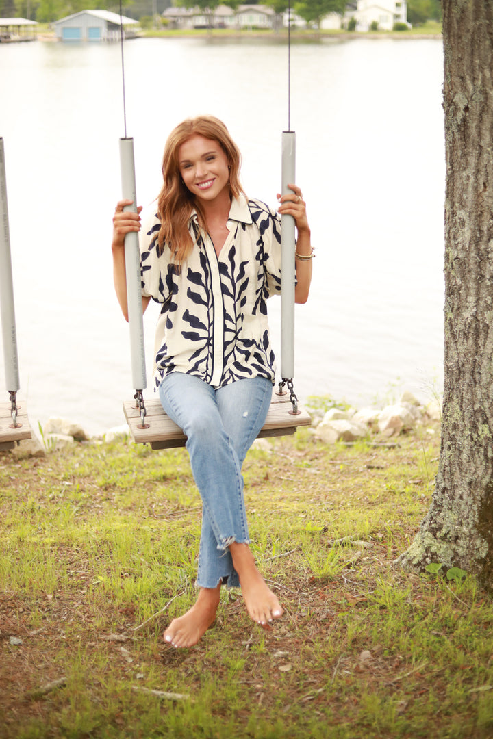 Leaf Print Collared Top