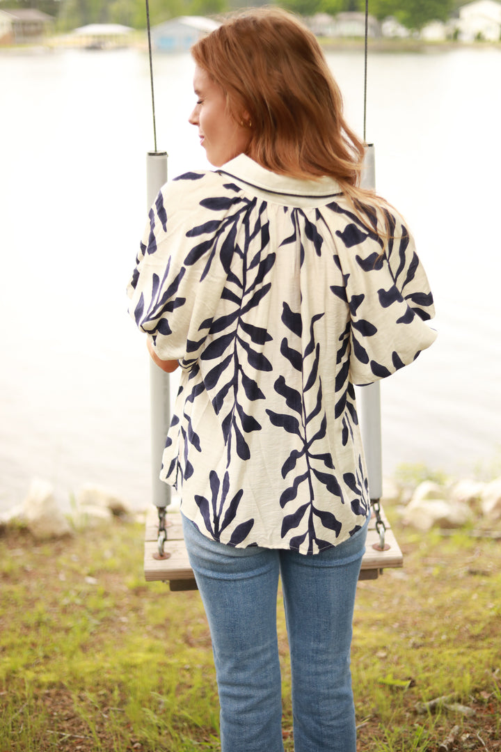 Leaf Print Collared Top