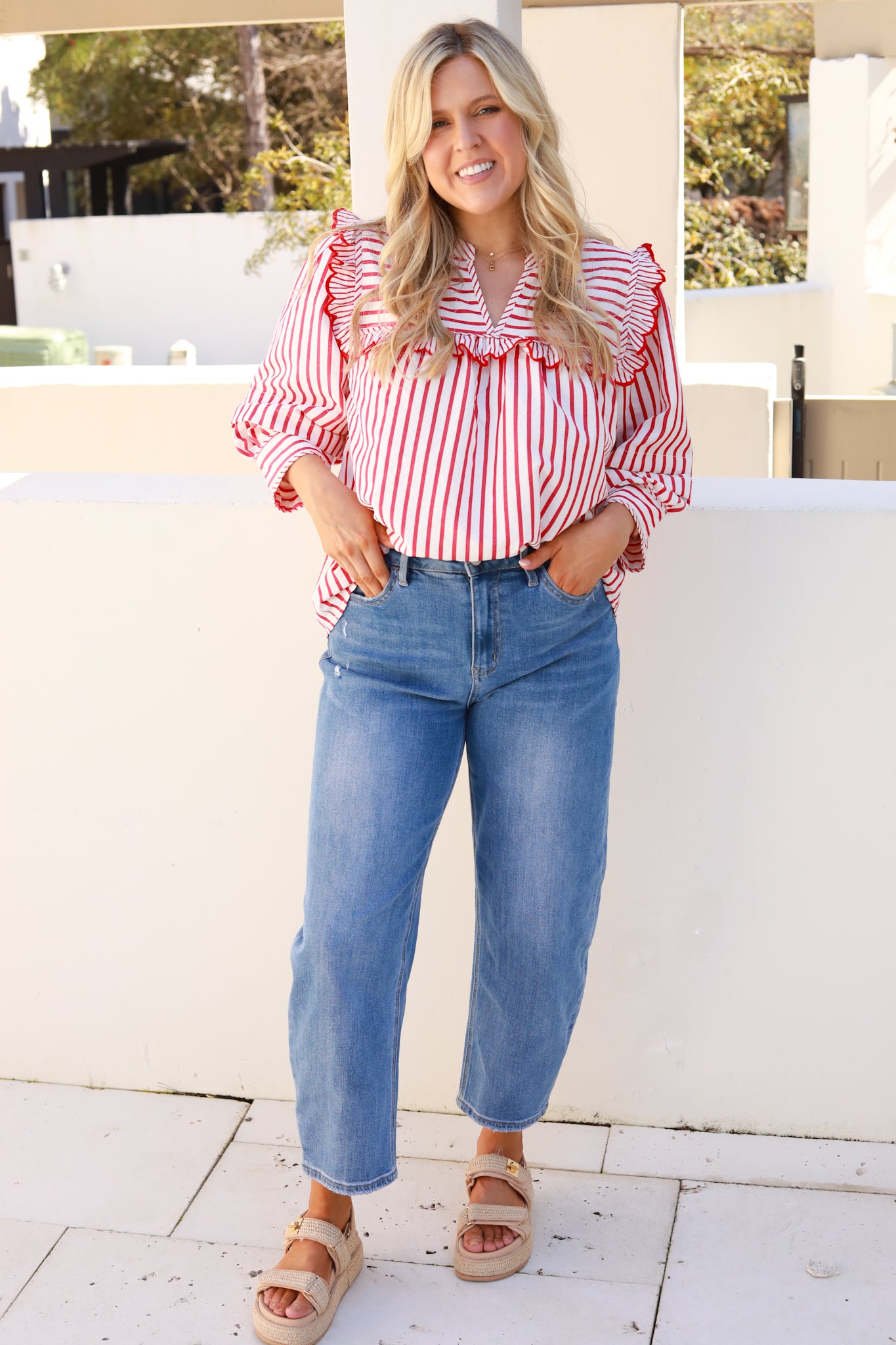 Ruffle Trim Stripe Top