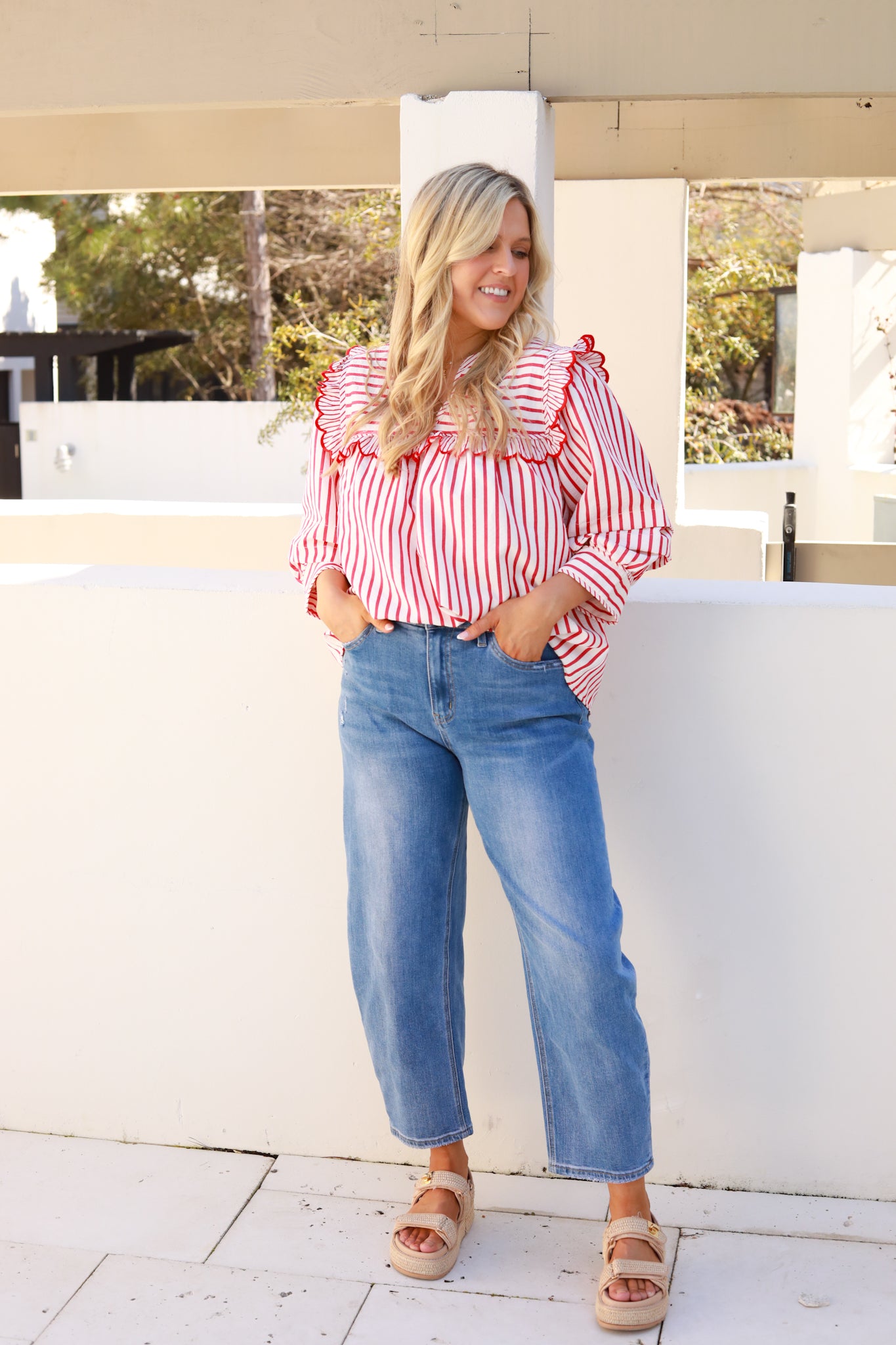 Ruffle Trim Stripe Top