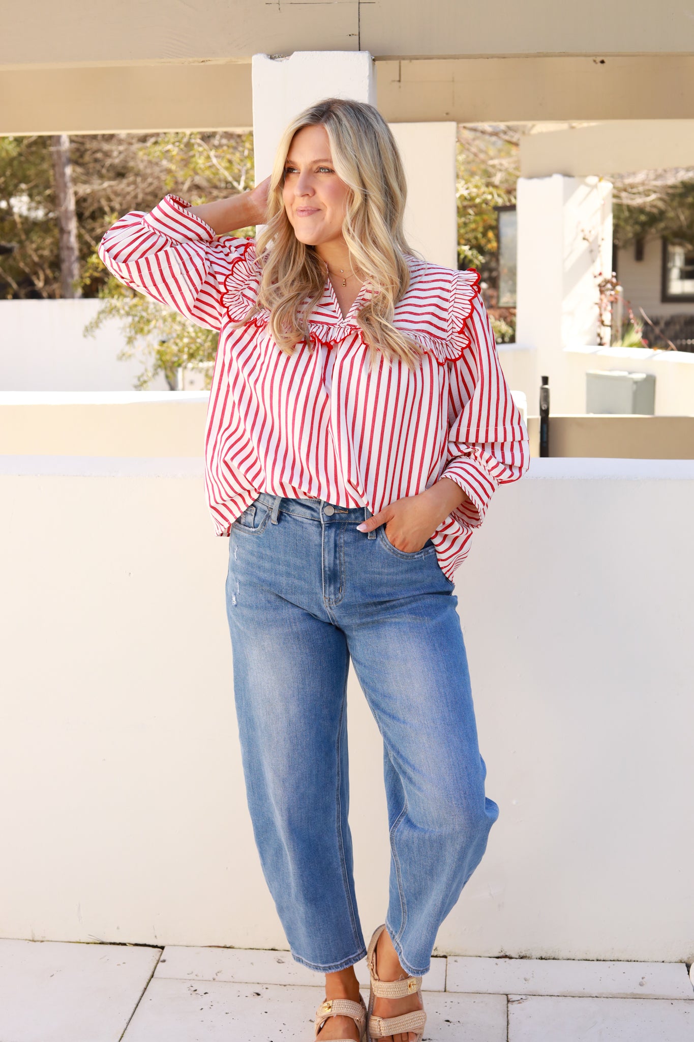 Ruffle Trim Stripe Top