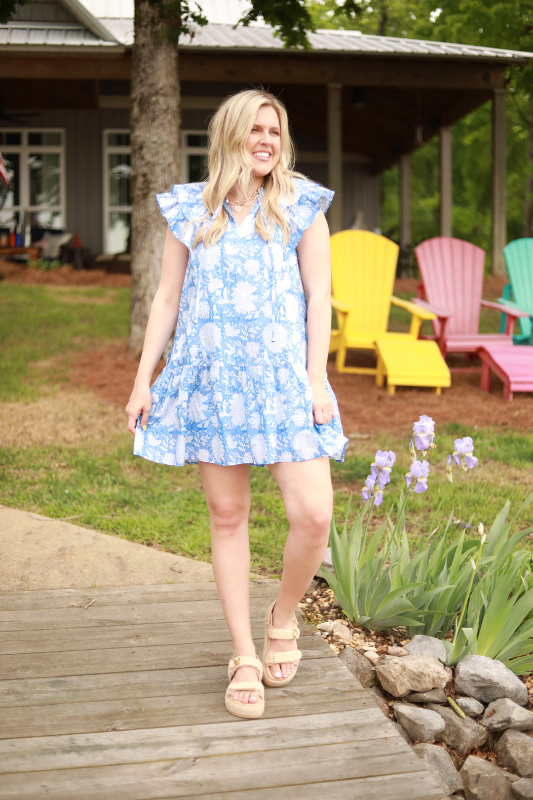 White Floral Ruffle Dress