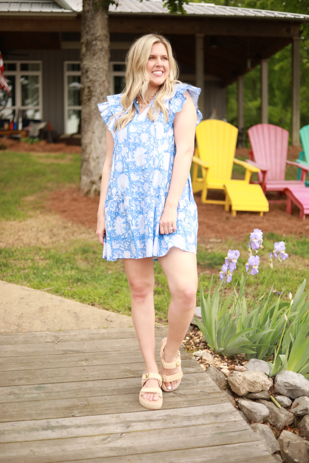White Floral Ruffle Dress