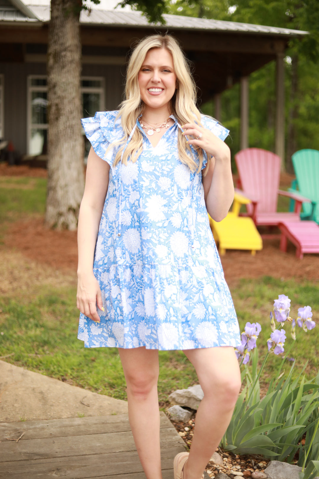 White Floral Ruffle Dress