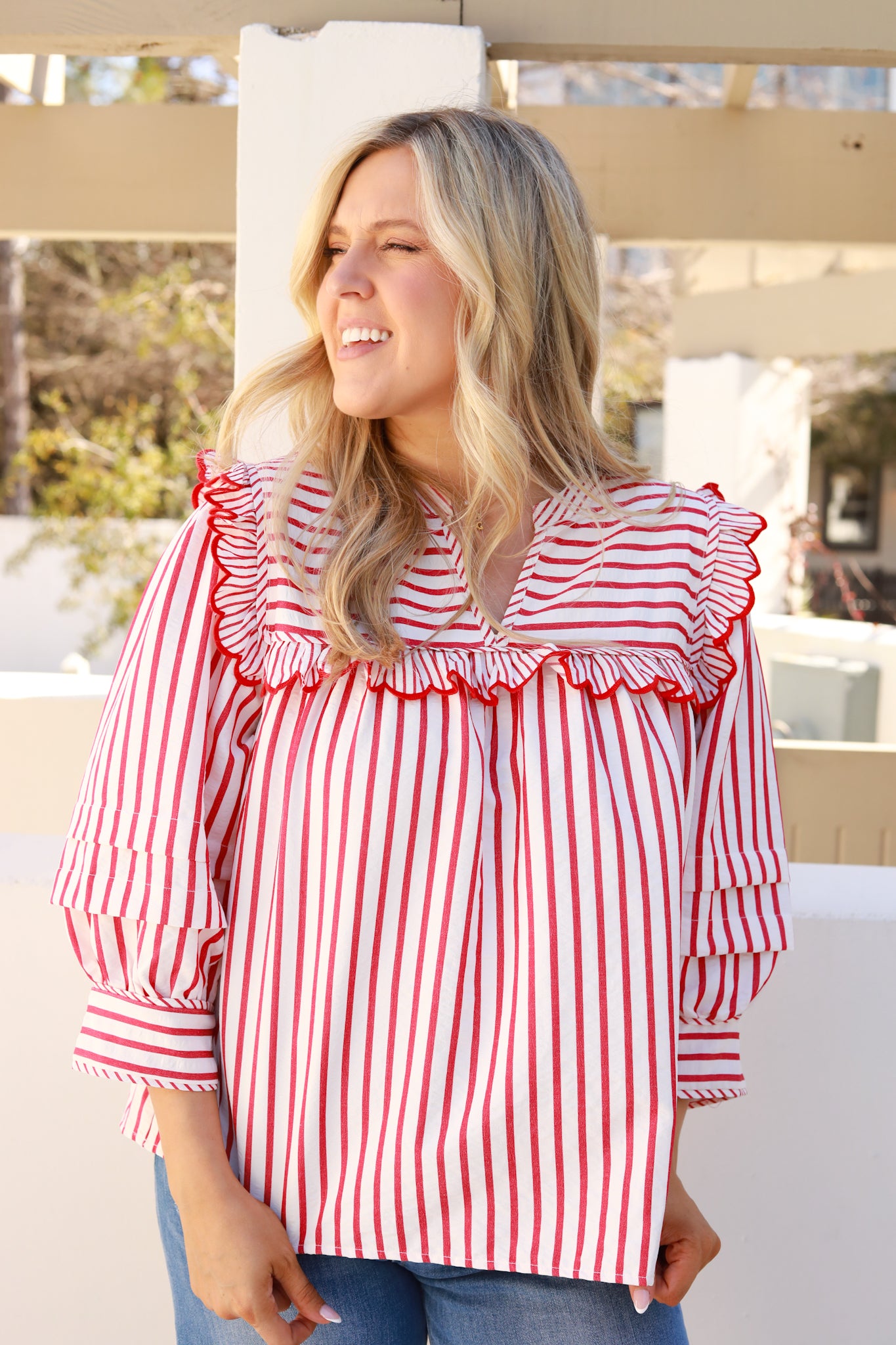 Ruffle Trim Stripe Top