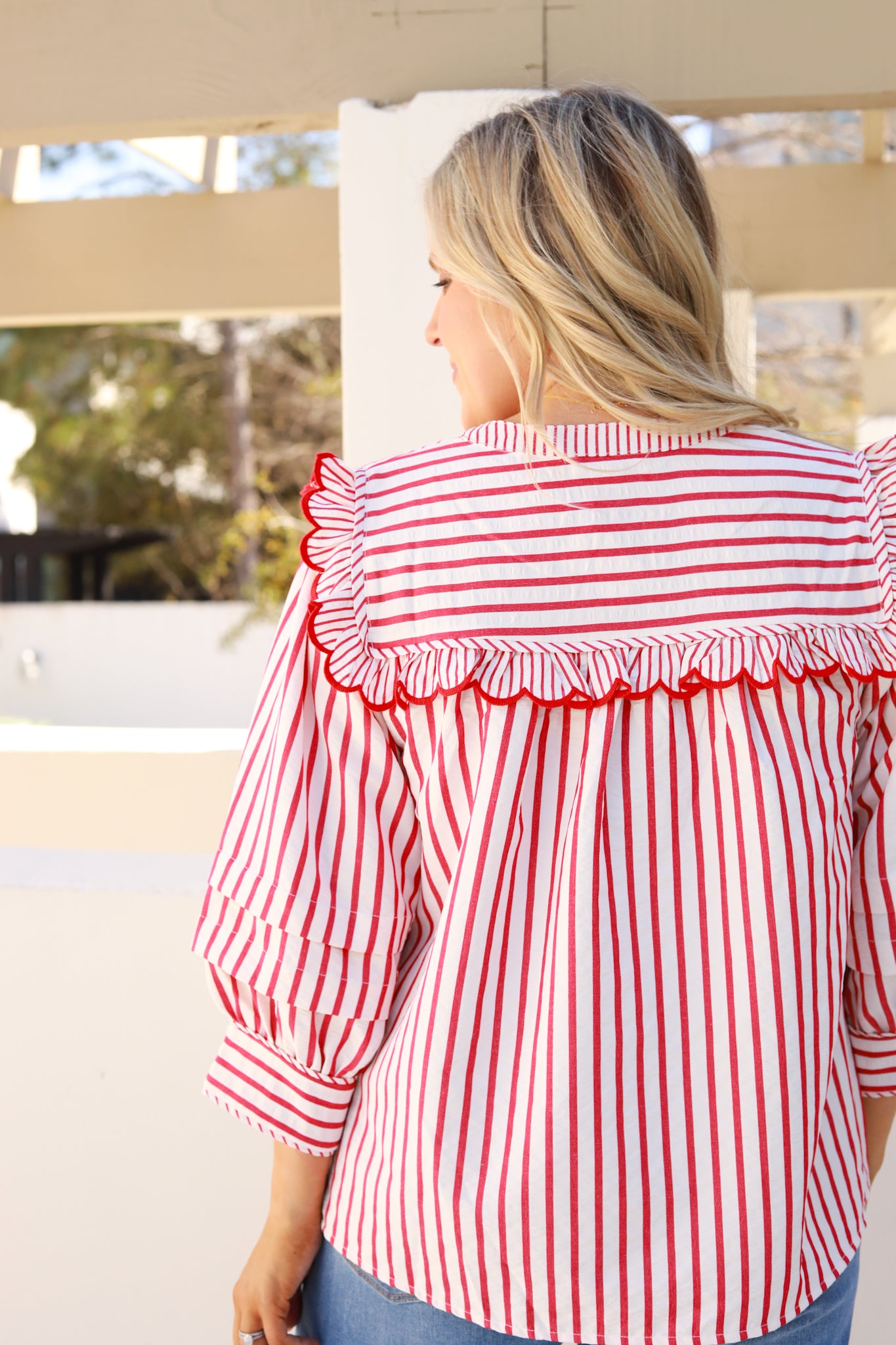 Ruffle Trim Stripe Top