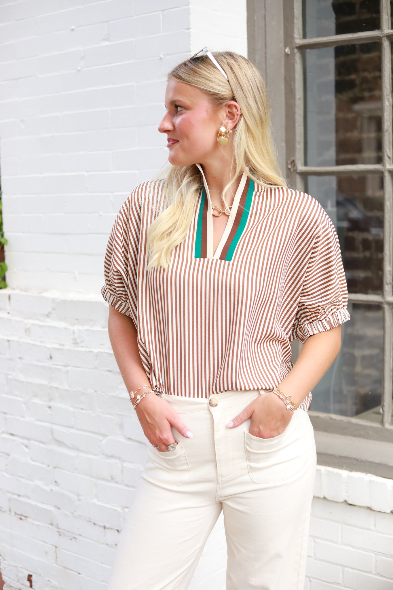 Sarah Stripe Trim Top