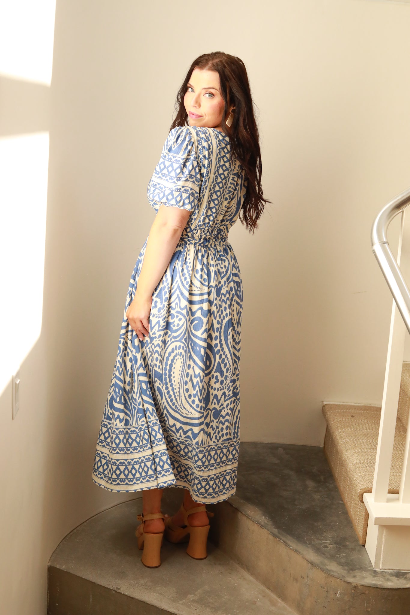 Blue Printed Midi Dress