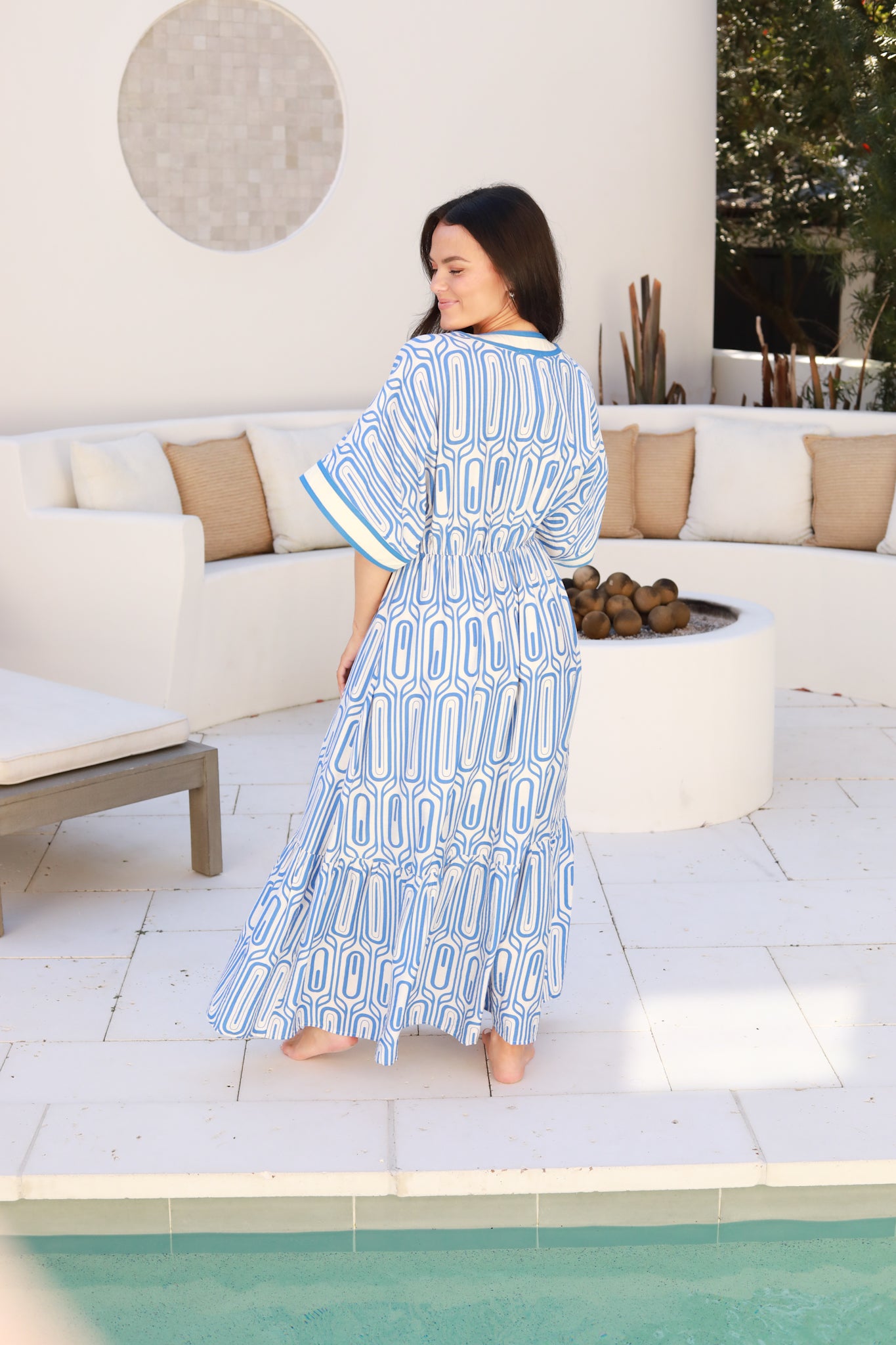 Geometric Print Sleeved Midi Dress