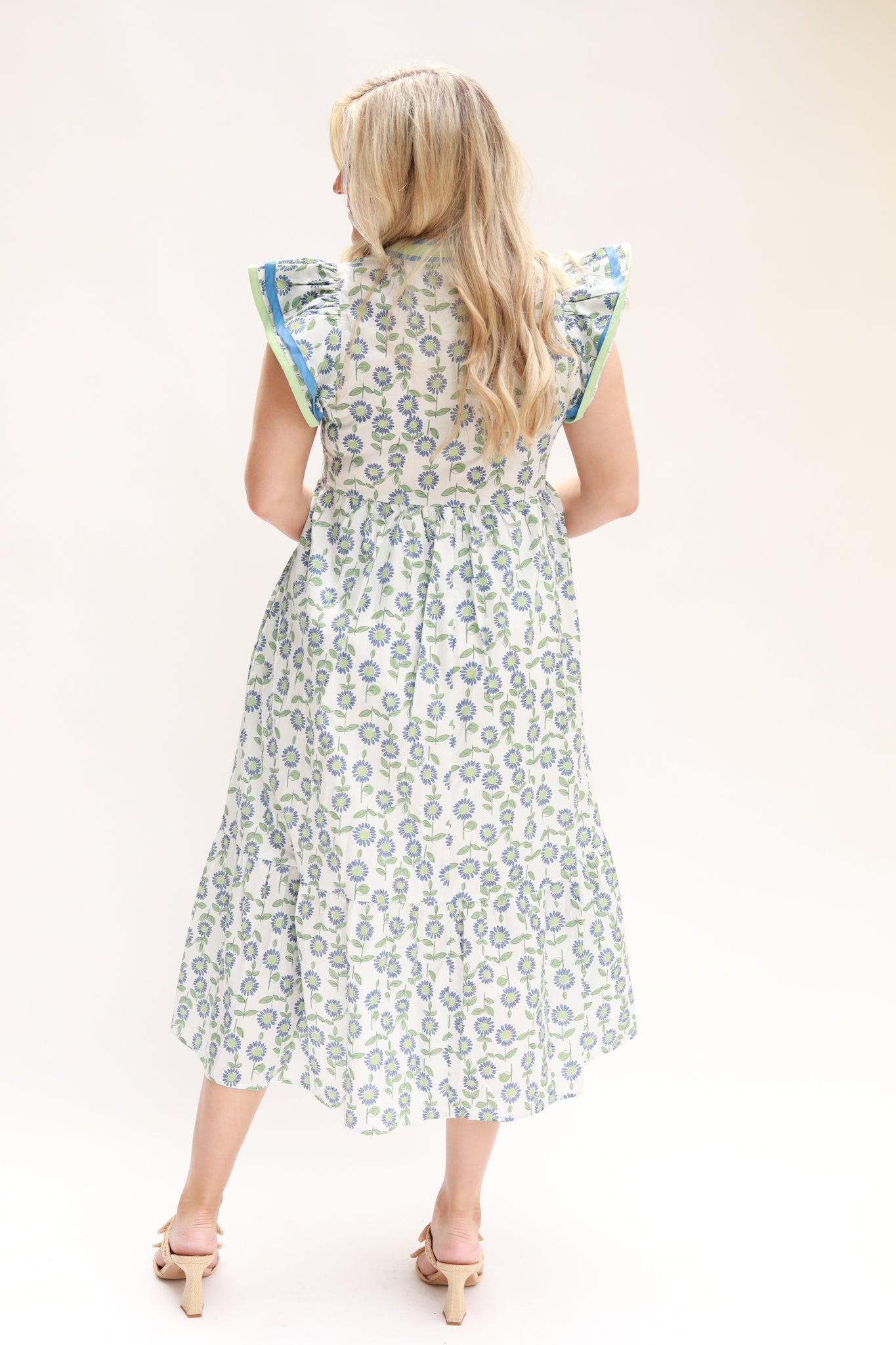Stripe Taping Floral Midi Dress