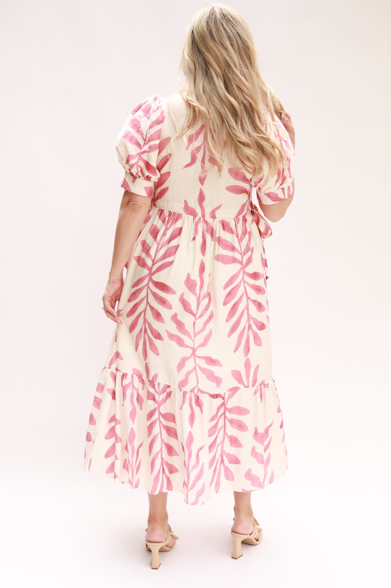 Leaf Print Button Down Midi Dress