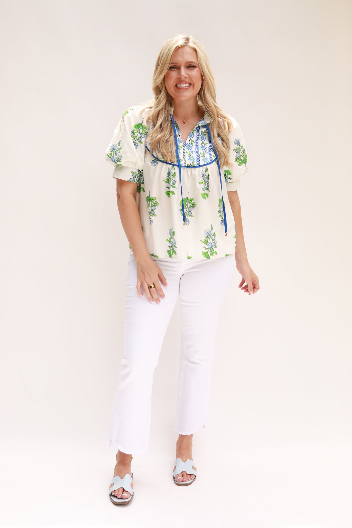 Mix Print Tie Neck Top