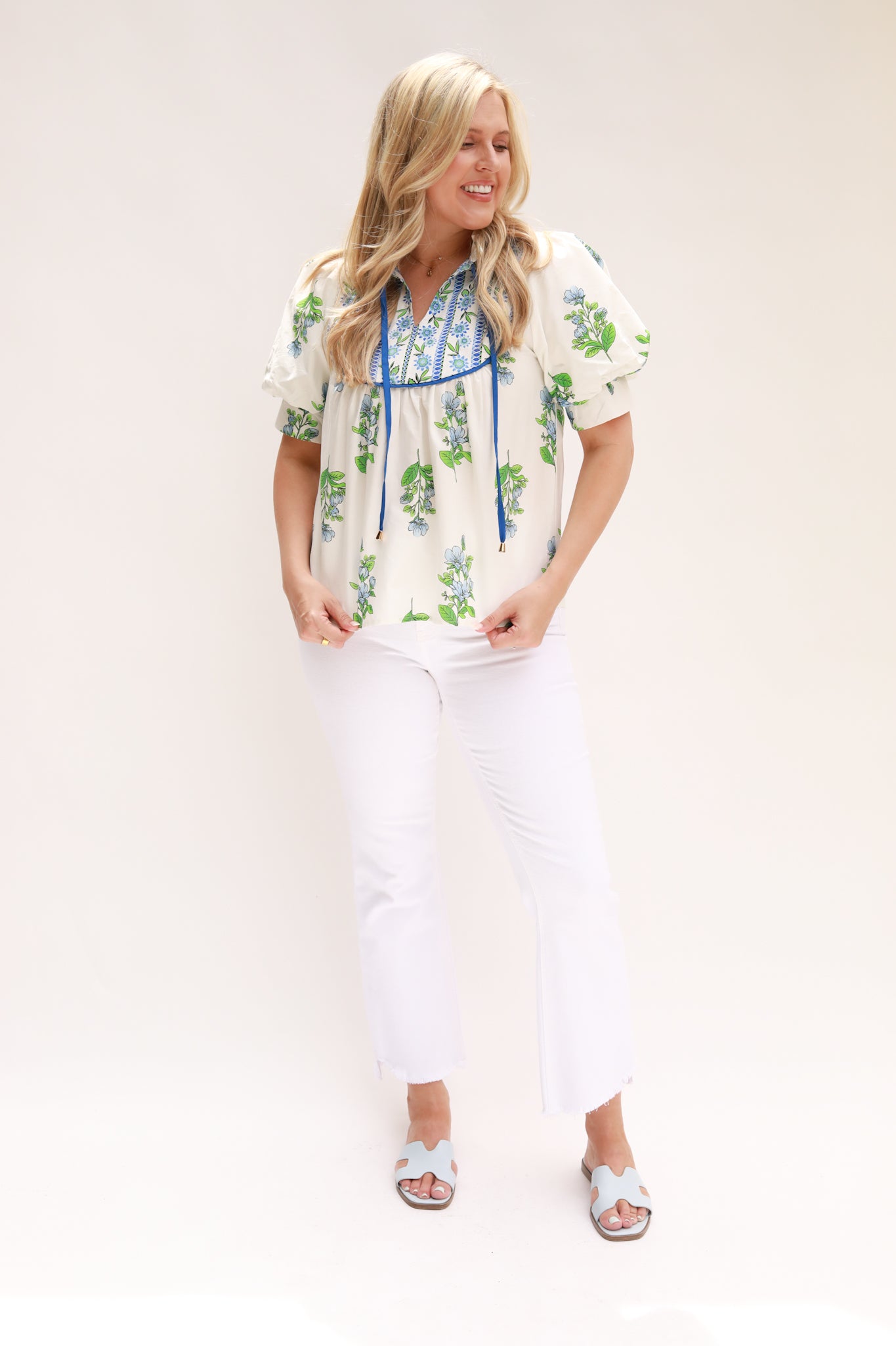 Mix Print Tie Neck Top