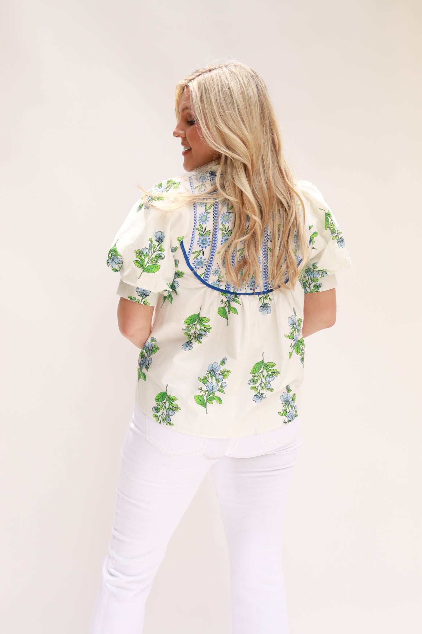 Mix Print Tie Neck Top