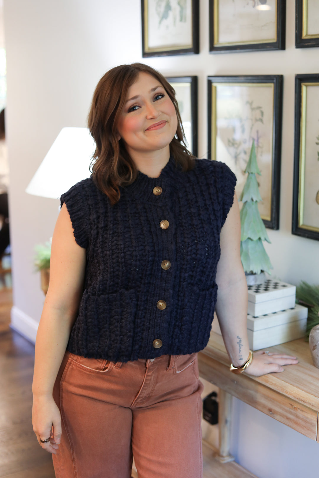Chunky Button Front Sweater Vest