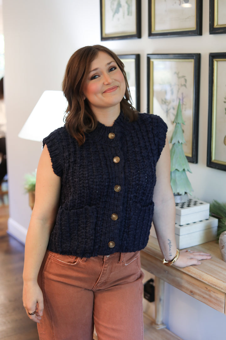 Chunky Button Front Sweater Vest