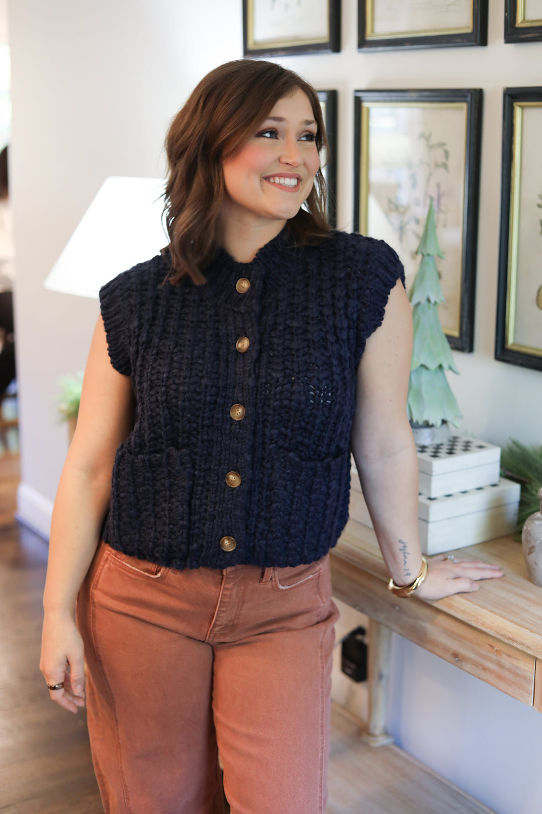 Chunky Button Front Sweater Vest