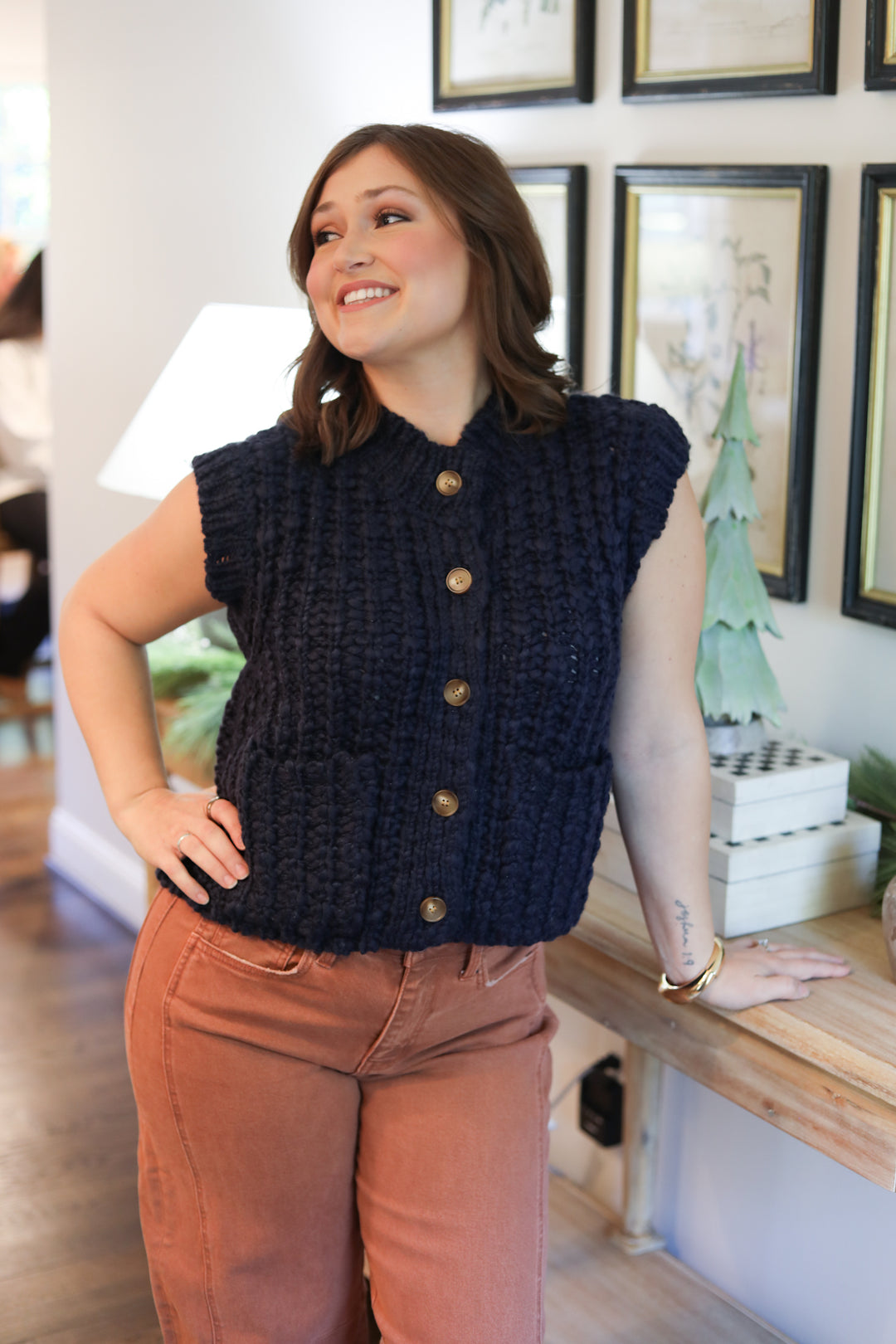 Chunky Button Front Sweater Vest