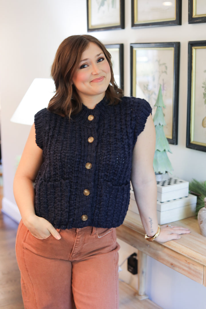Chunky Button Front Sweater Vest