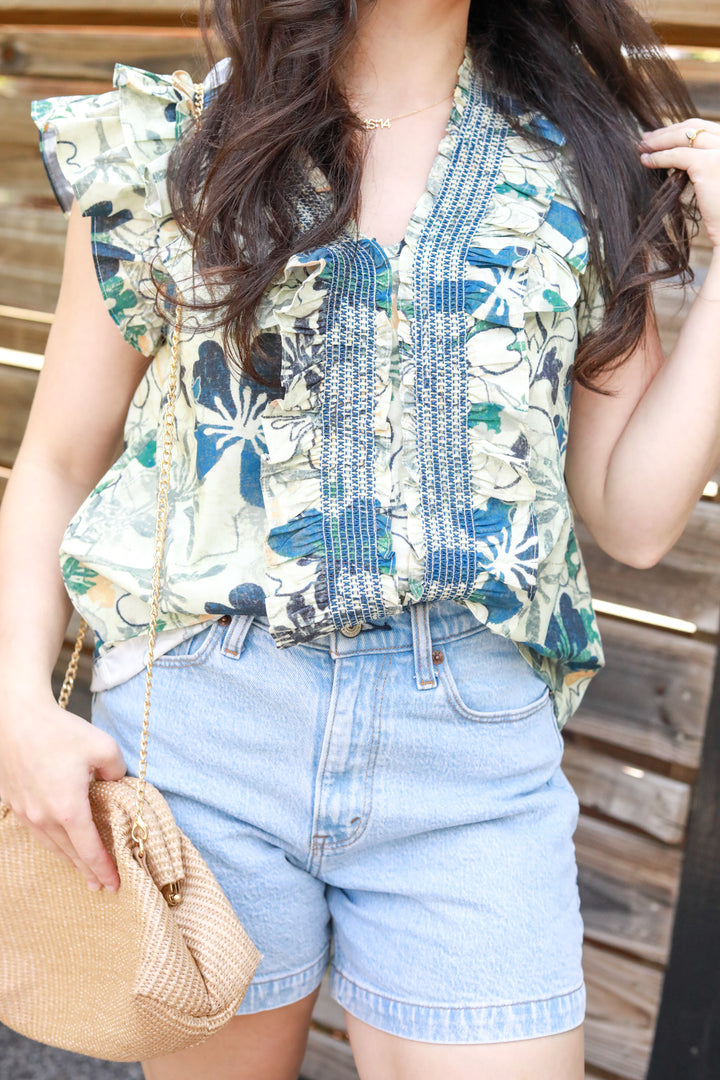 Floral Front Stripe Top