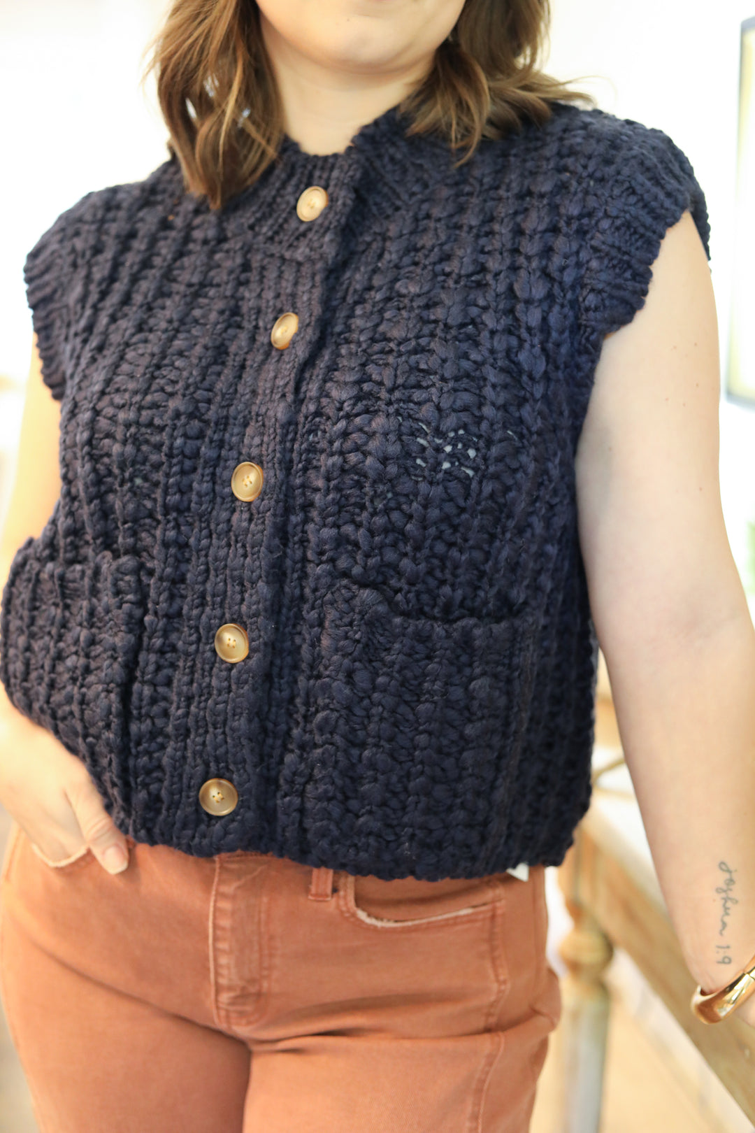 Chunky Button Front Sweater Vest