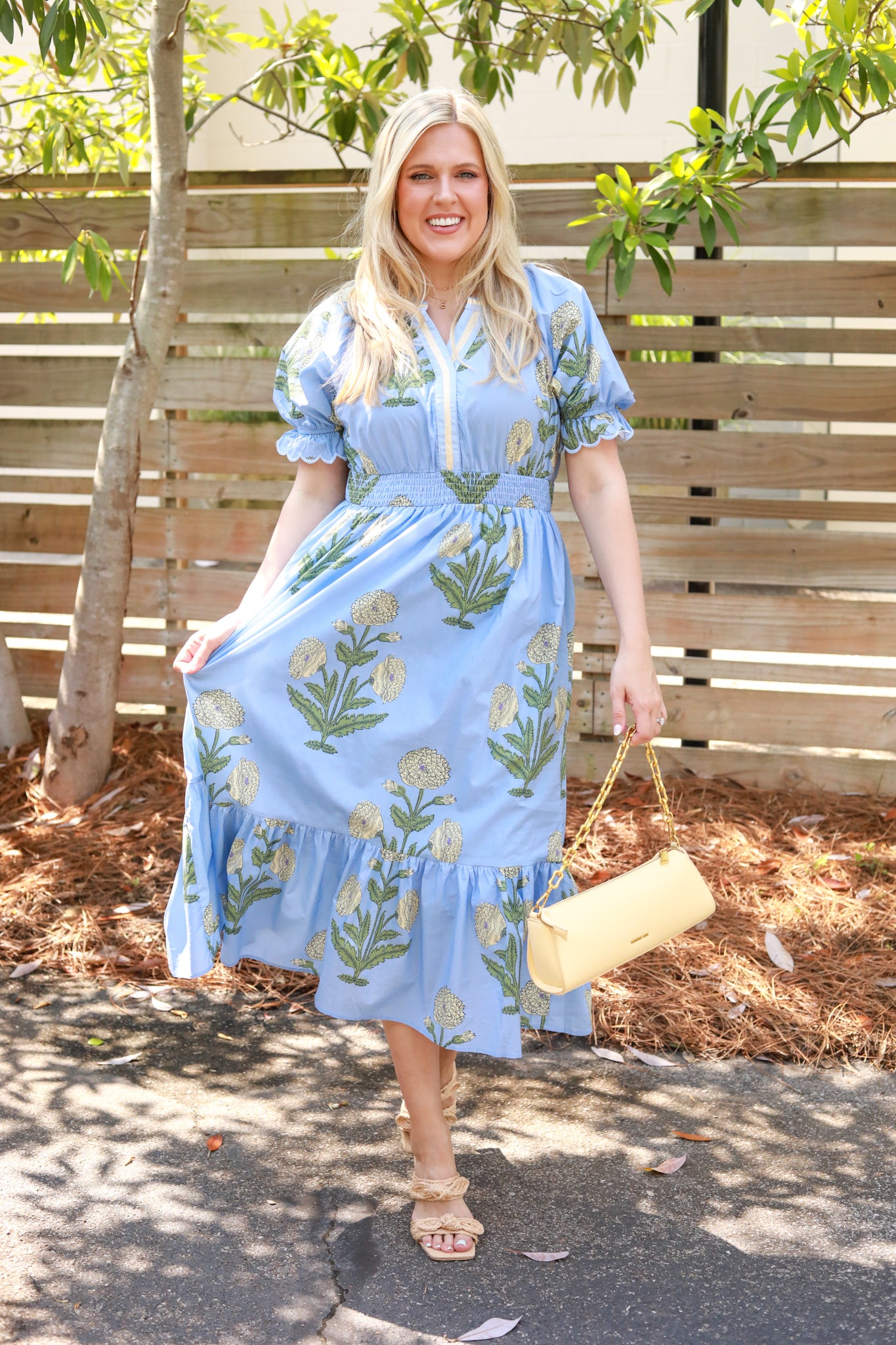 Yellow Floral Midi Dress
