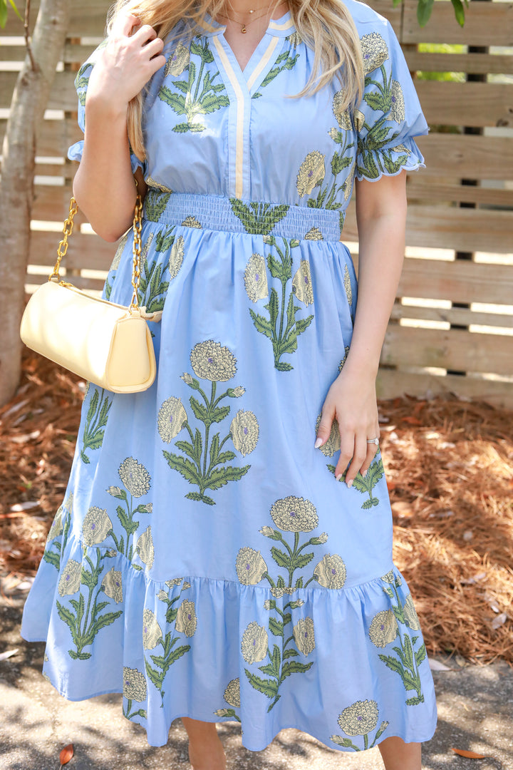 Yellow Floral Midi Dress