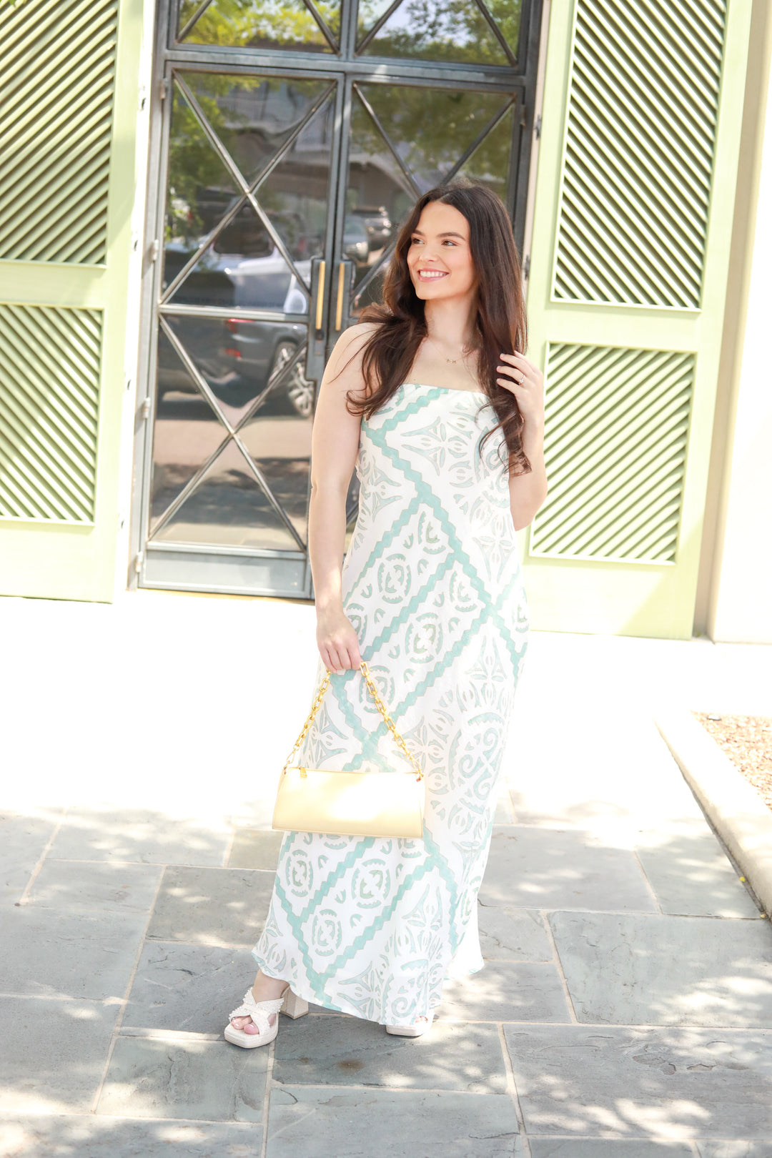 Watercolor Aztec Strapless Midi Dress