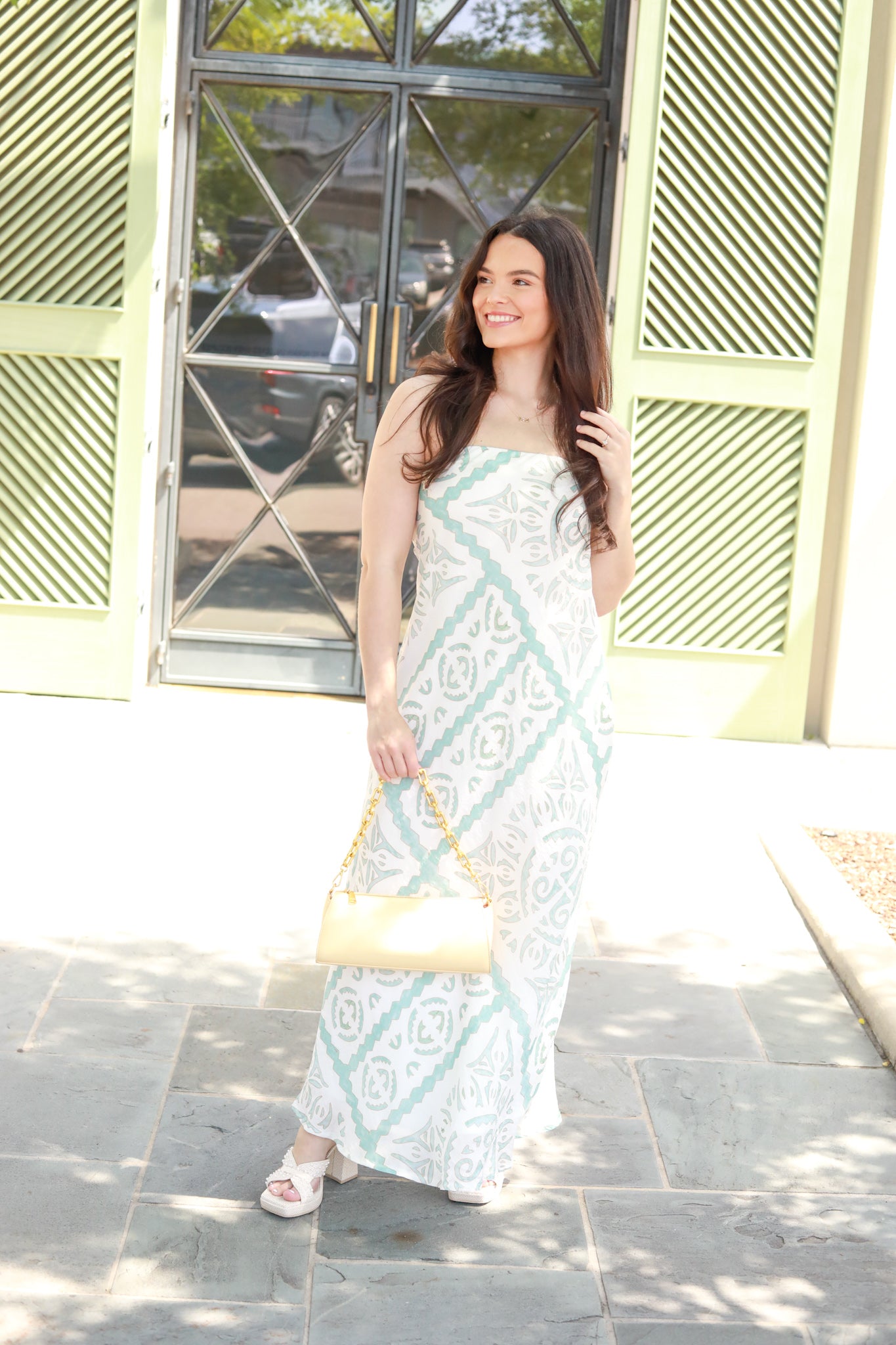 Watercolor Aztec Strapless Midi Dress