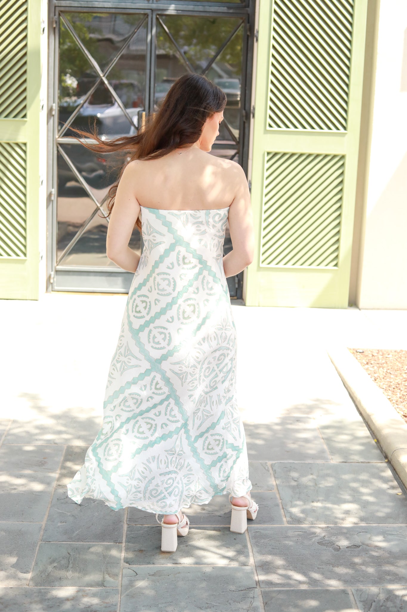 Watercolor Aztec Strapless Midi Dress