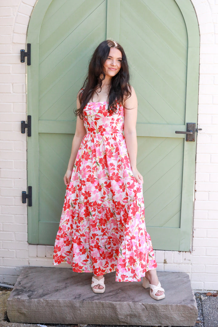 Cross Back Floral Midi Dress