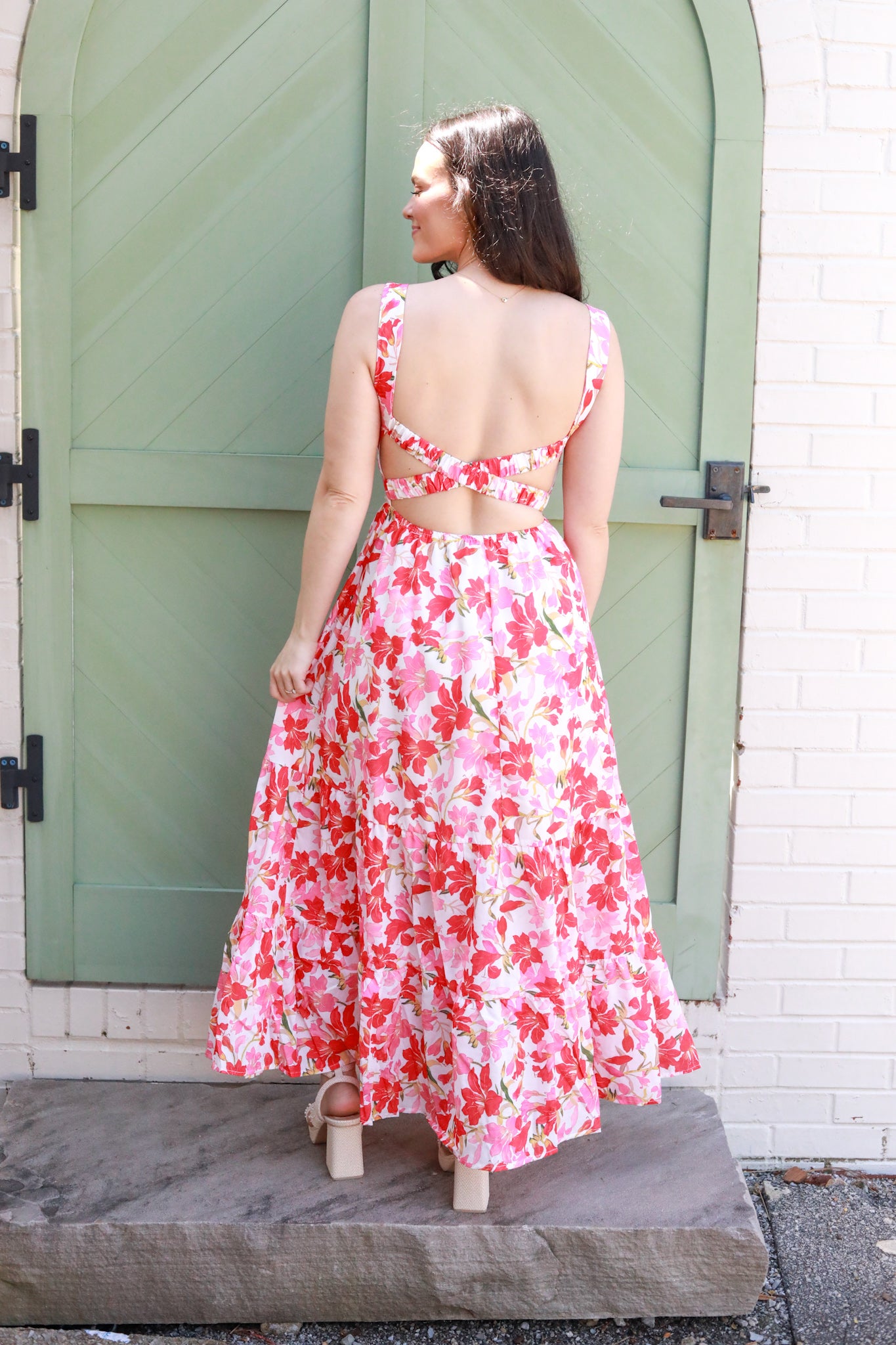 Cross Back Floral Midi Dress