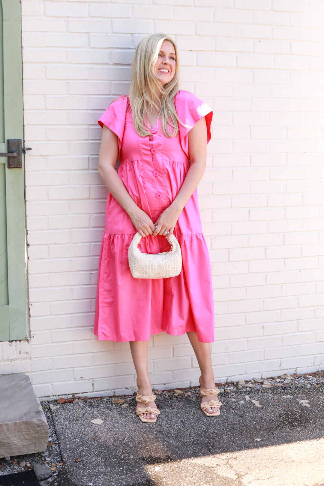 Solid Button Front Midi