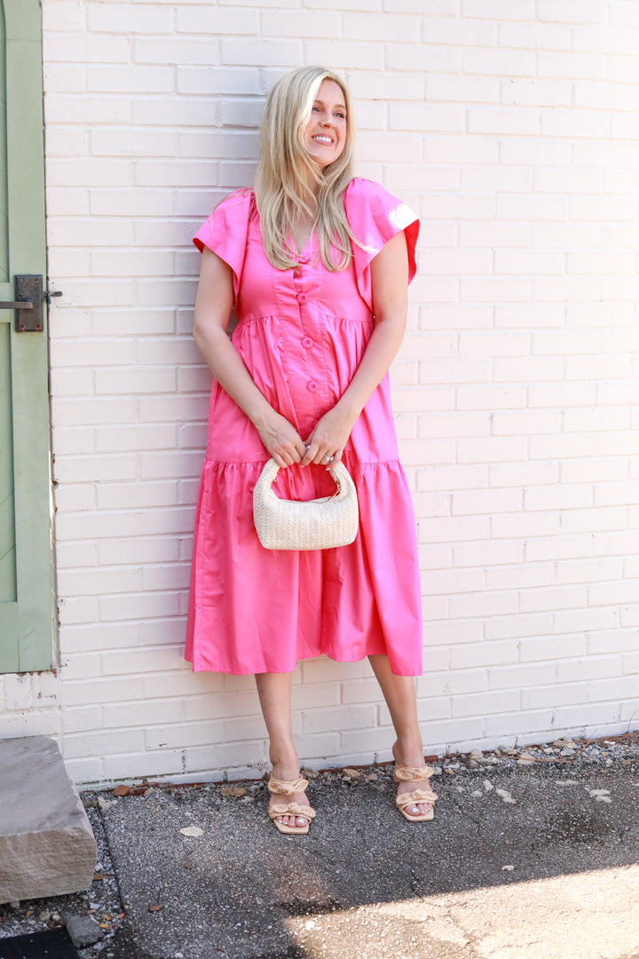 Solid Button Front Midi