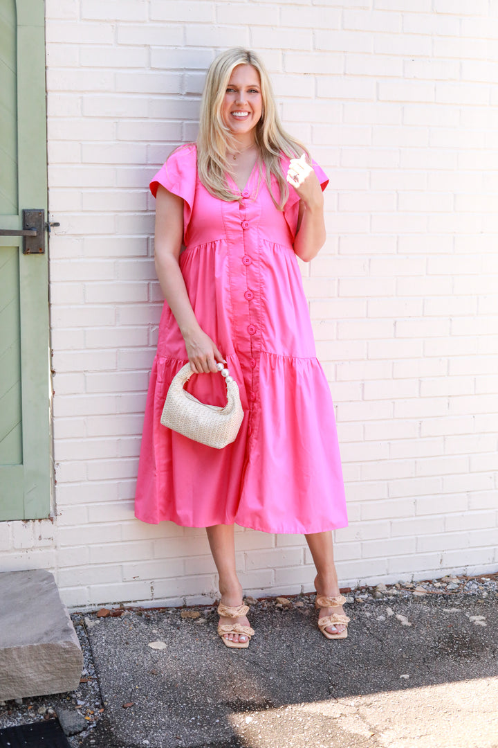 Solid Button Front Midi