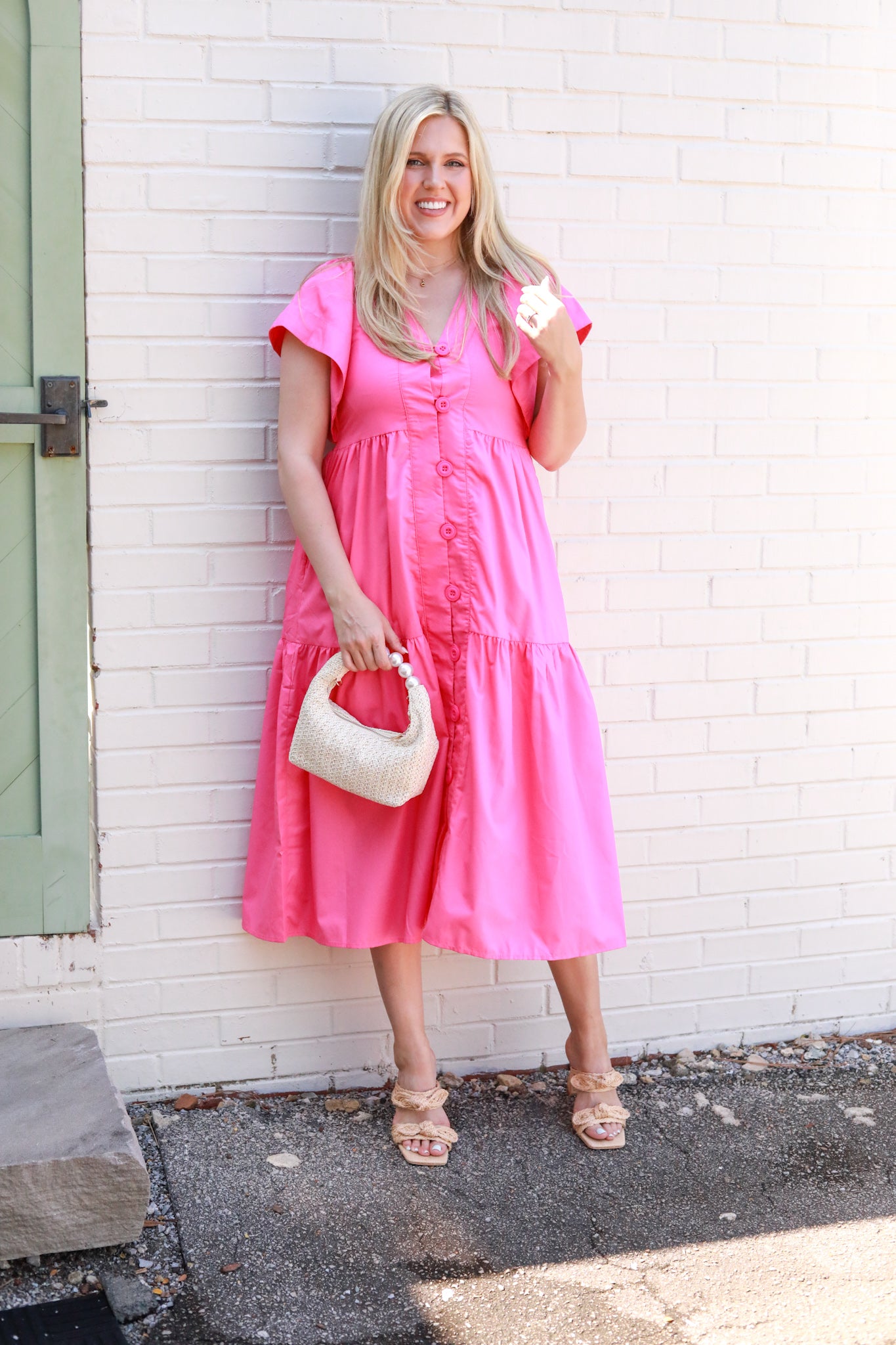 Solid Button Front Midi