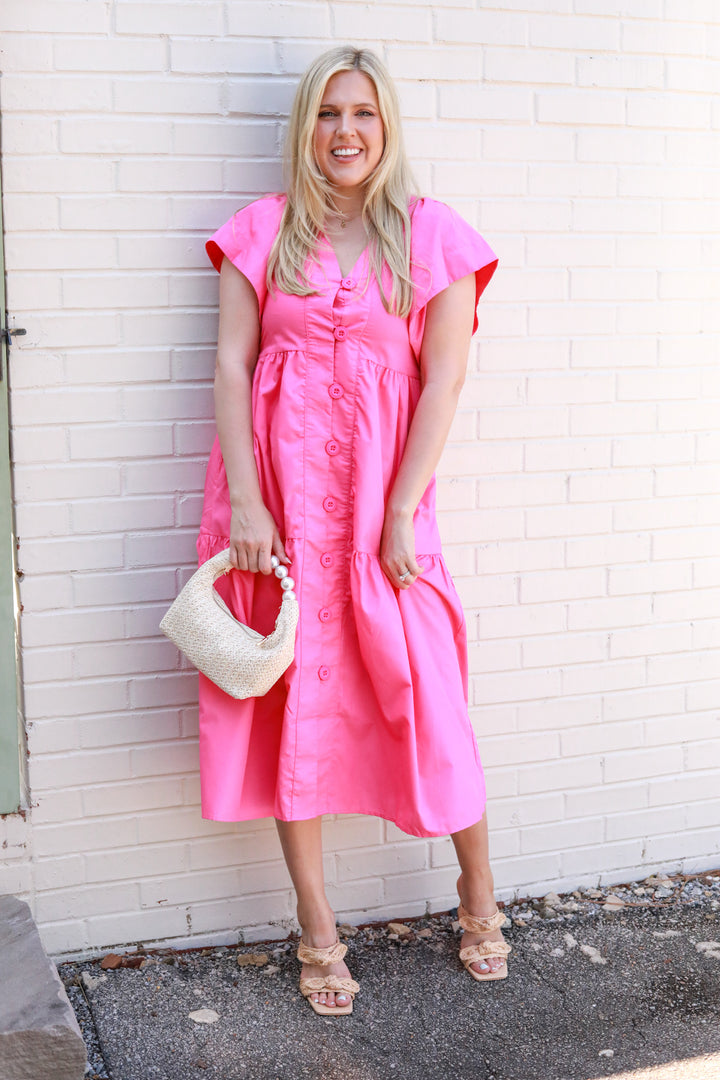 Solid Button Front Midi