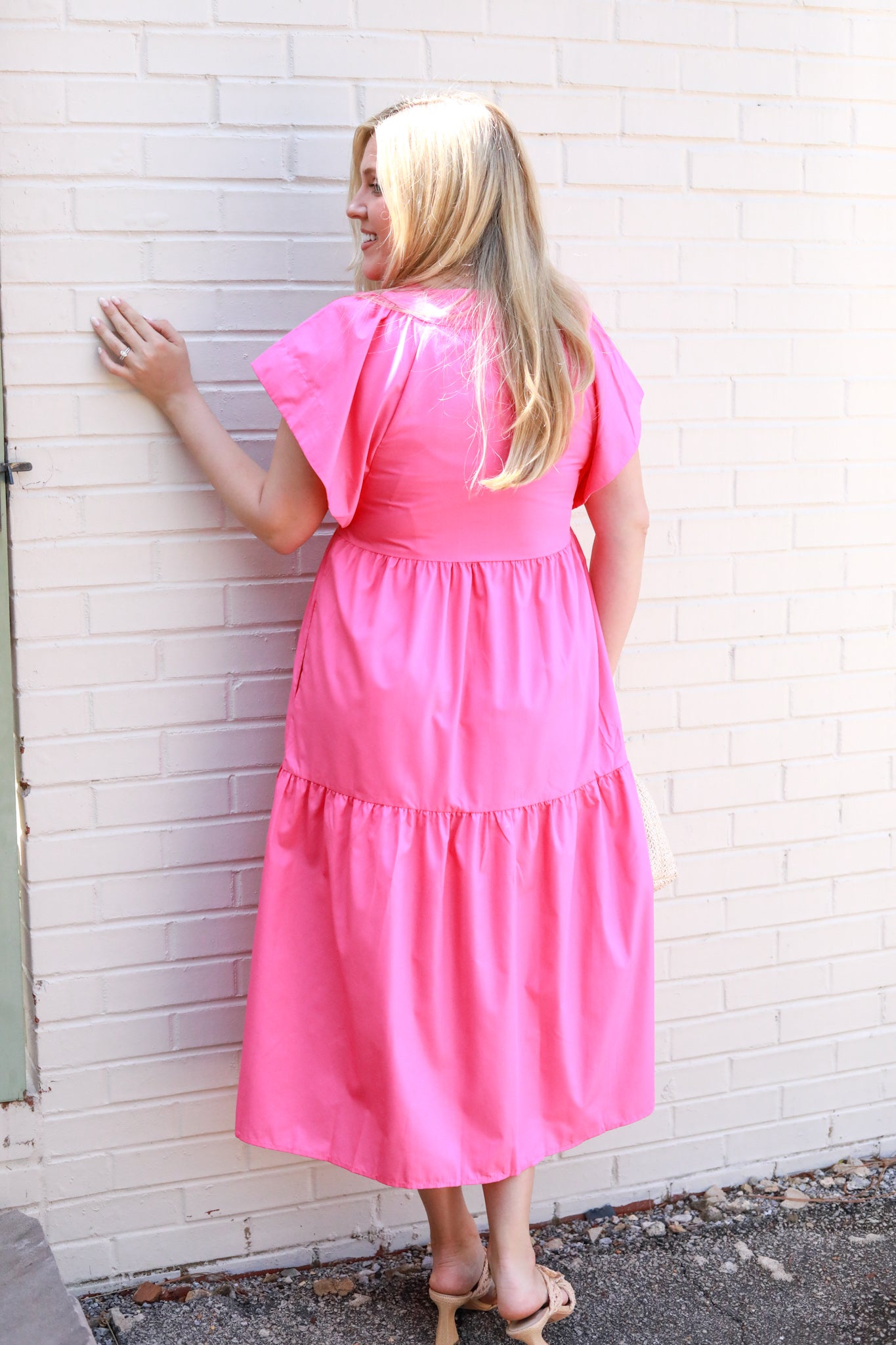 Solid Button Front Midi